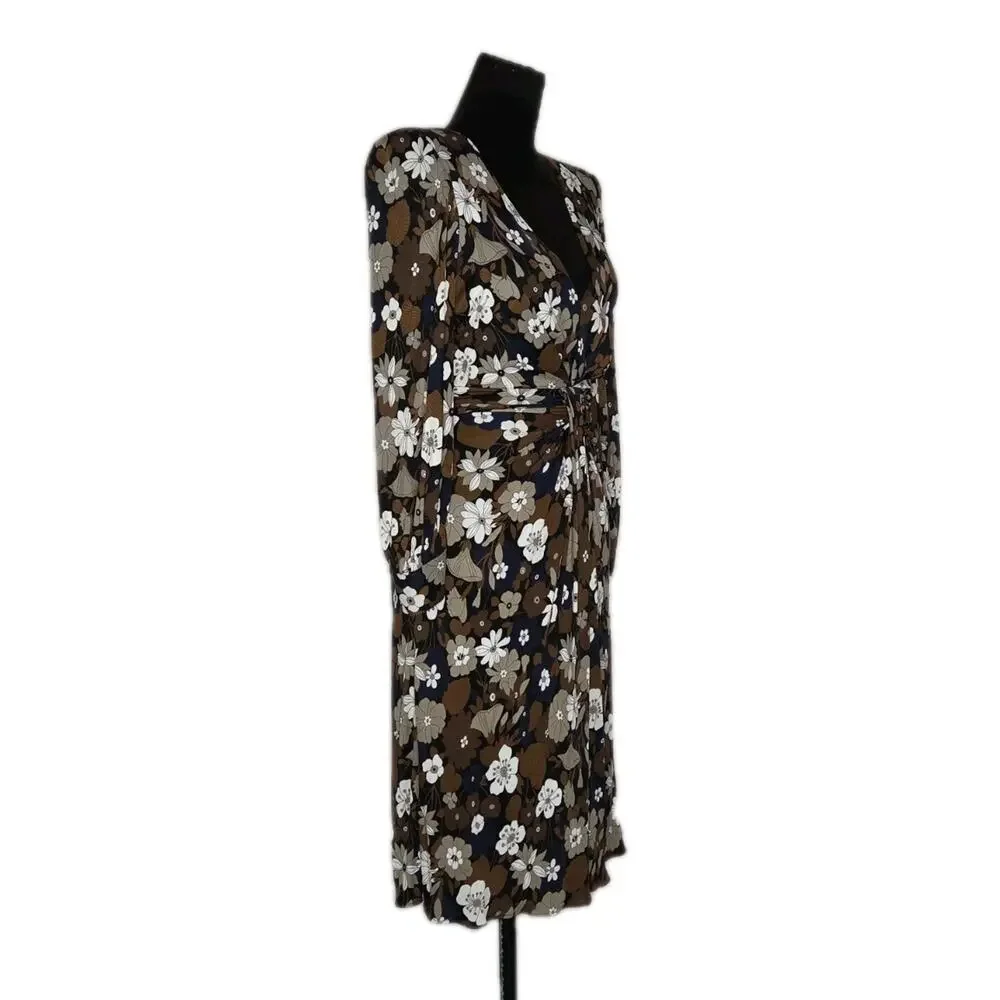 Michael Kors Collection Floral Ruched Open Back Plunge Designer Dress Italy Sz 2 - Picture 3 of 11